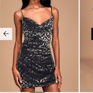 Sage Green Leopard Print Velvet Cowl Neck Mini Dress